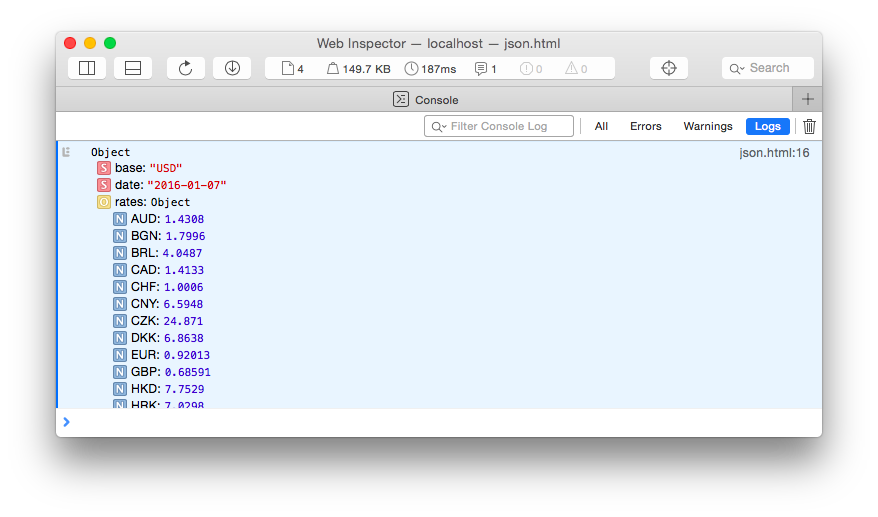 JSON Response - Exchange Rates